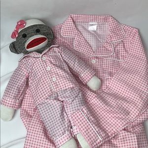 Sock Monkey stuffed Doll and Girls Pajama Set.